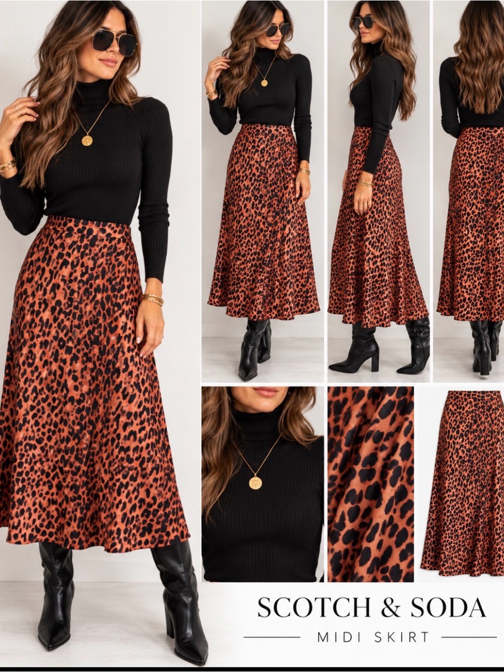 Scotch & Soda Rust Leopard Midi Skirt